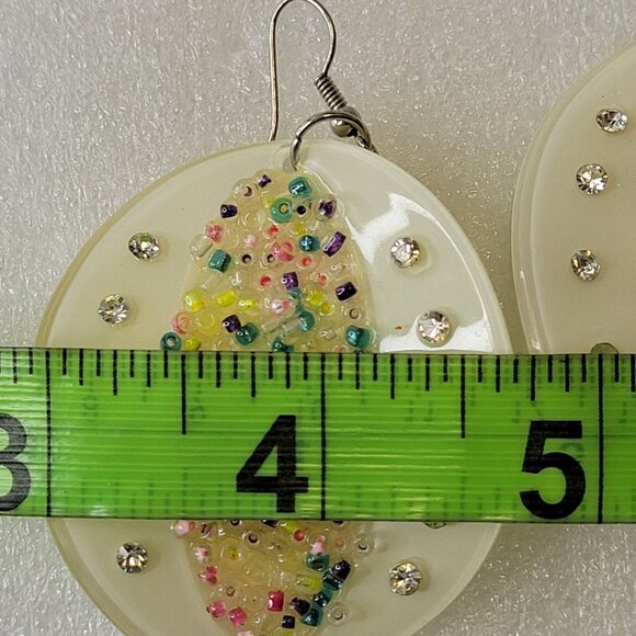 Creamy White Large Earrings with multicolored Beads and Crystal Fashion Stones - Picture 11 of 14